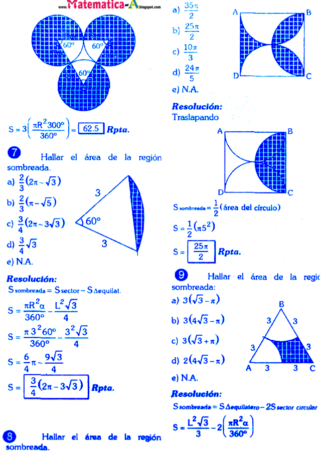 MATEMATICAS PROBLEMAS RESUELTOS ÁREAS DE REGIONES SOMBREADAS CONCEPTOS Y EJERCICIOS DESARROLLADOS