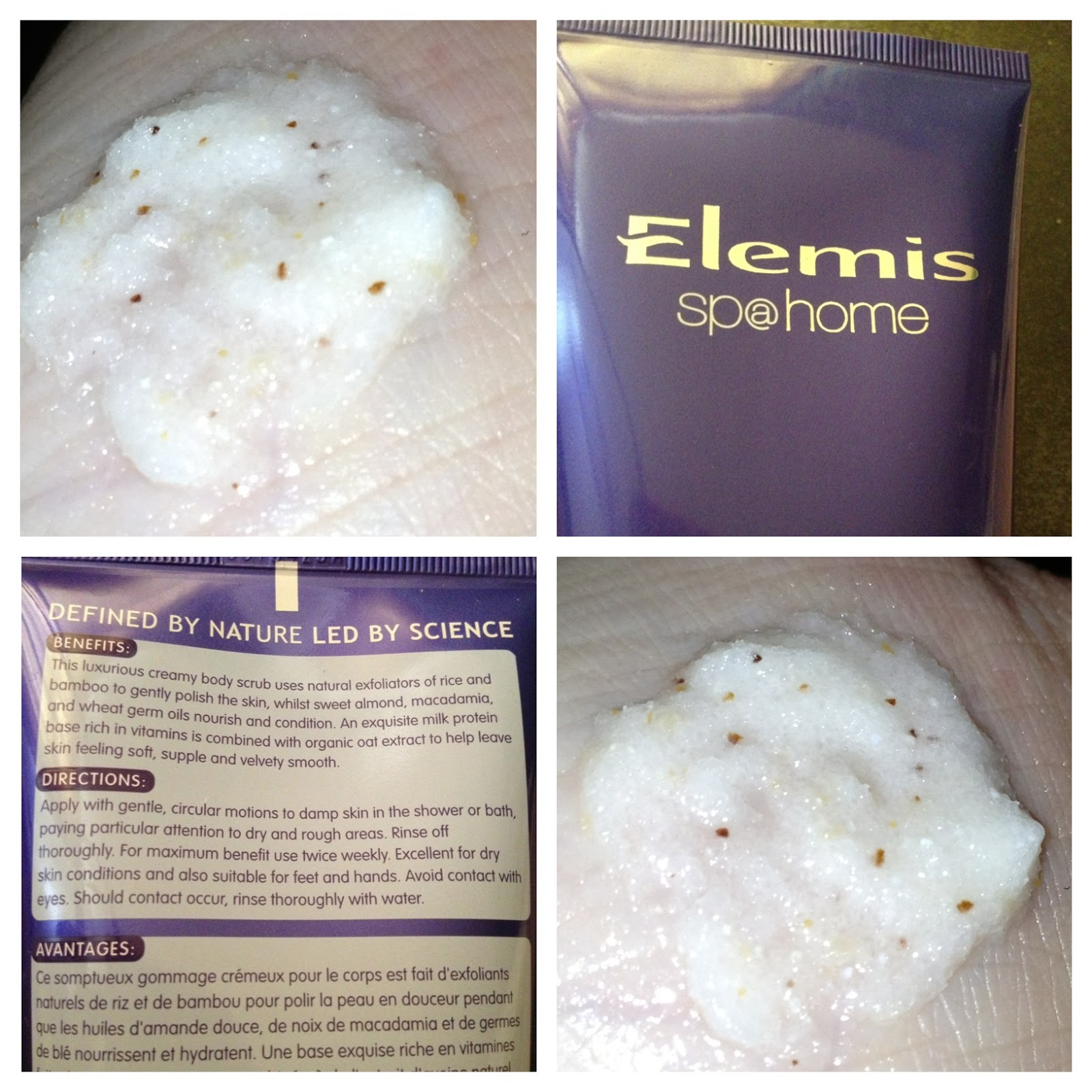 Tara's Treats' Elemis New Skin nourishing body scrub
