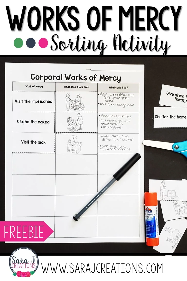 Download this free corporal works of mercy printable activity for kids. A great way to teach children the importance of loving and taking care of our neighbors.