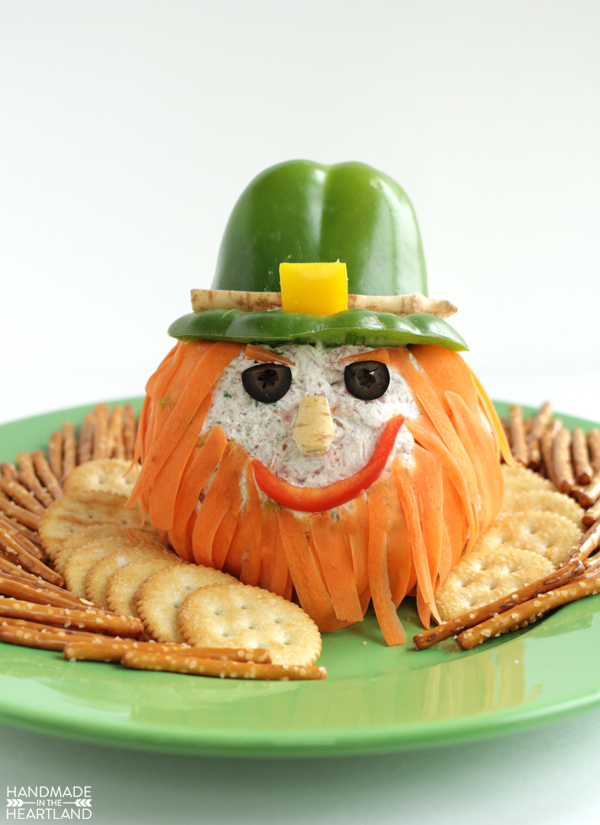 This corned beef leprechaun cheeseball is sure to make everyone laugh. This is the best appetizer for your St.Patrick's day party! Corned Beef Leprechaun Cheeseball Recipe
