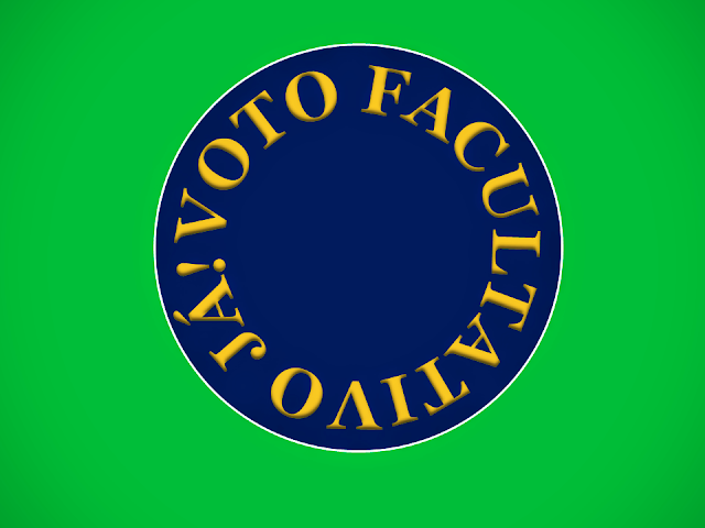 A imagem mostra a frase: voto facultativo já. Uma realidade que está na hora de mudar transformar o ato de votar obrigatório em ato facultativo. http://www.analiseagora.com/