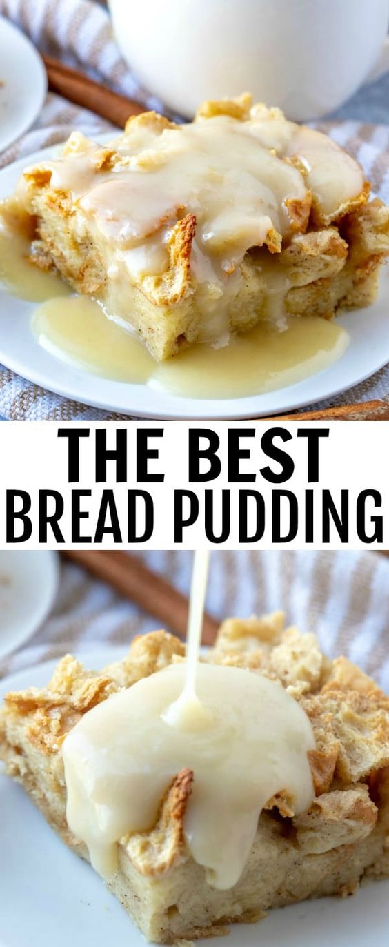 When it comes to easy recipes this Bread Pudding couldn't get any simpler. Filled with cinnamon and nutmeg this makes the perfect breakfast or dessert recipe.  #breakfast #breadpudding #breadpuddingsauce #brunch #dessert #baking #baked