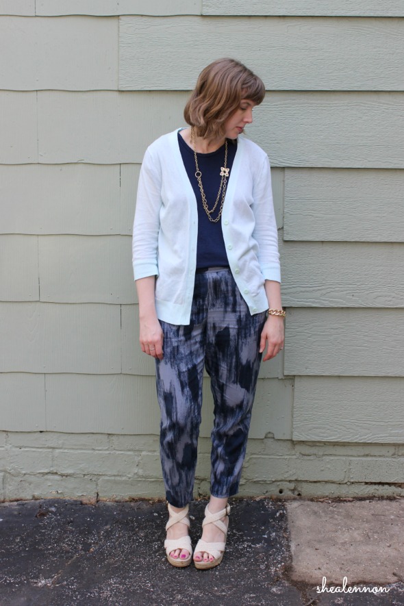 Joggers with cardigan and wedges for work | www.shealennon.com