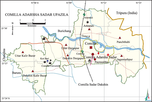 Comilla Adarsha Sadar Upazila Map comilla District Bangladesh