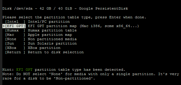 Linux partition tables for a hard drive
