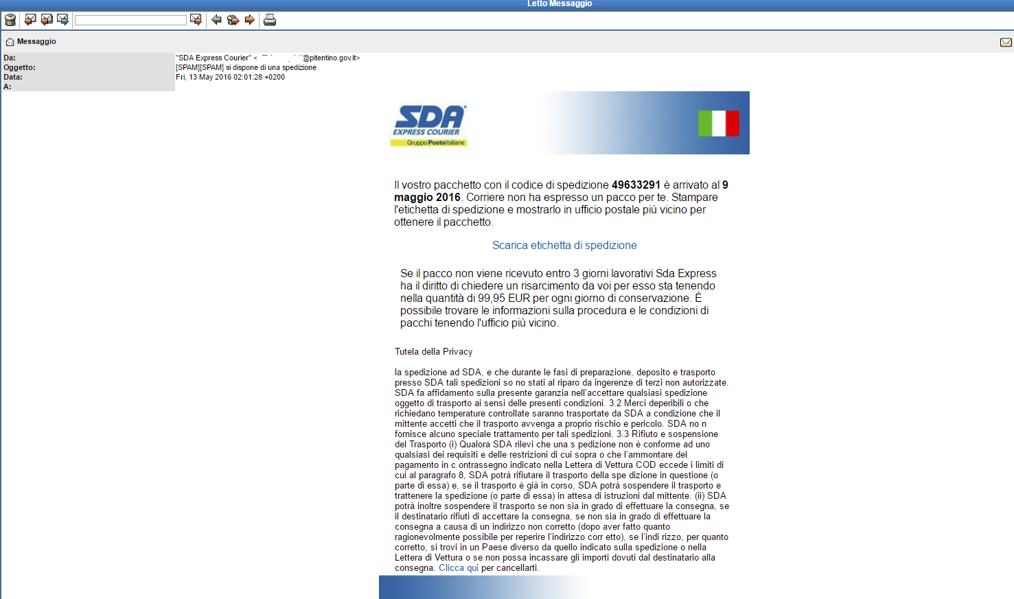 ETICHETTA DI SPEDIZIONE SDA SCARICA