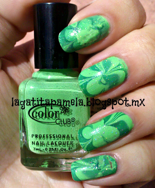 st. patrick's day water marble nails