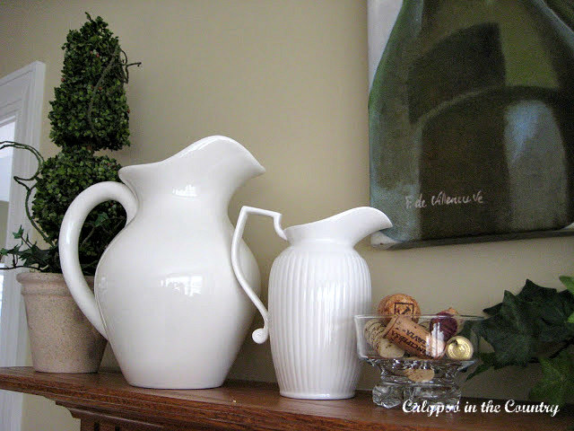 White Pitchers and greens for spring
