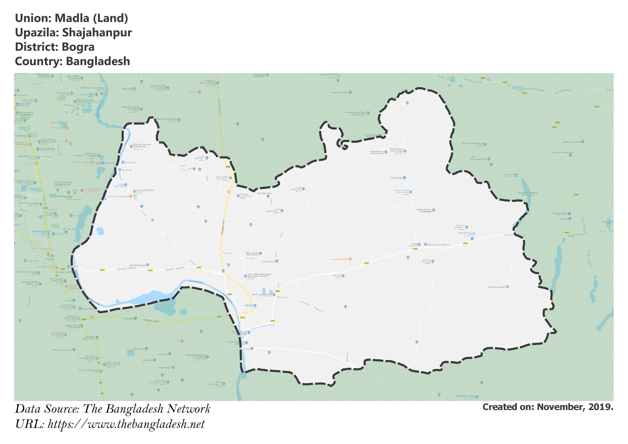 Map of Madla of Bogra, Bangladesh.