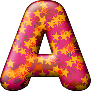 Abecedario Rosado con Estrellas Naranjas. Pink Alphabet with Orange Stars.