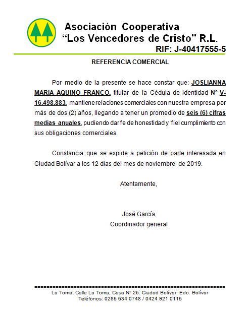 carta de referencia comercial carta de referencias comerciales