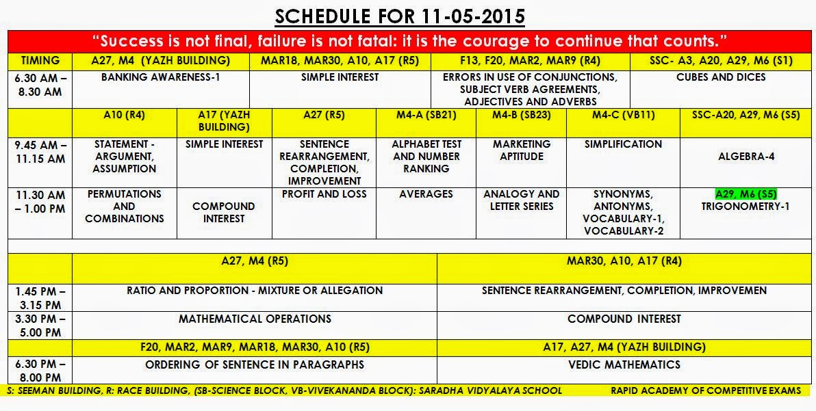 R.A.C.E Schedule for 11052015