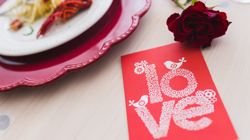 Love Card, Rose and a Romantic Dinner