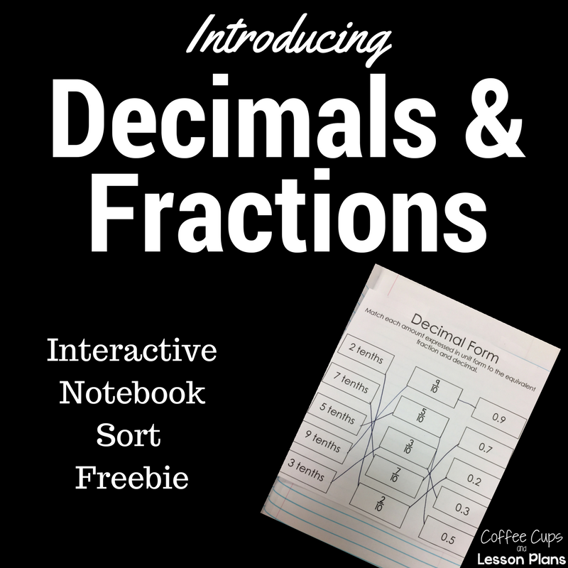 Decimals and Fractions Interactive Notebook Sort FREEBIE Coffee Cups