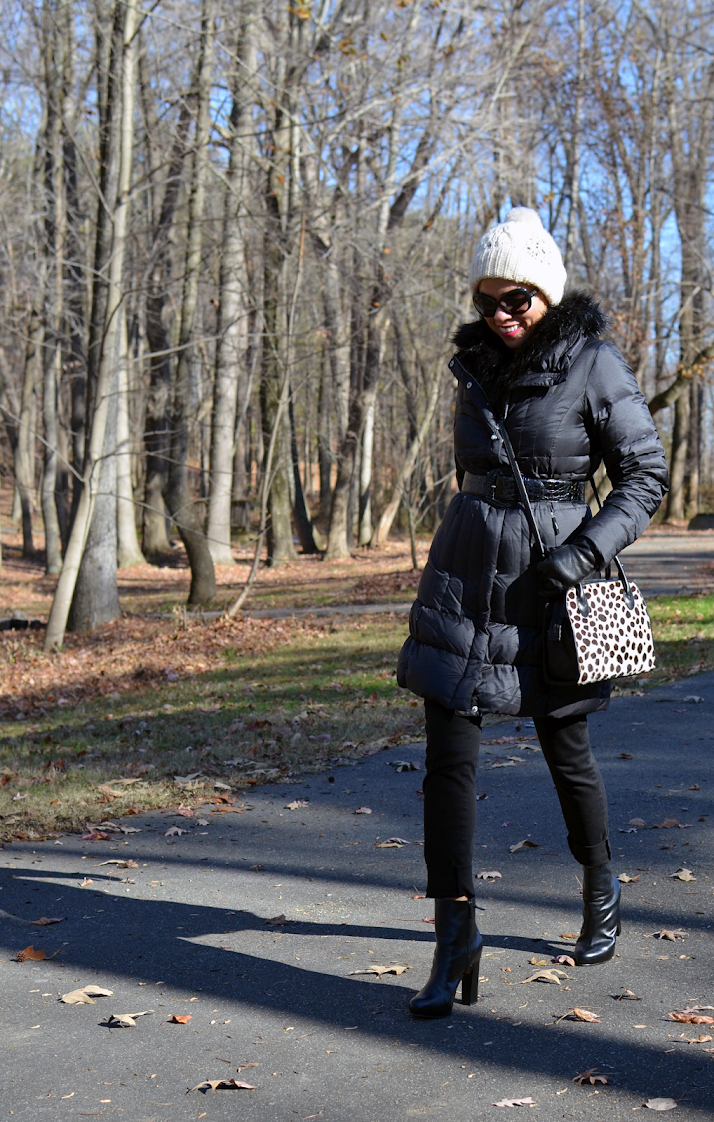 Black puffer coat outfit