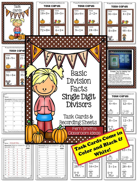  Fern Smith's Classroom Ideas Fall Multiplication and Division Task Cards and Printables at TeacherspayTeachers. Perfect for Back to School or Autumn.