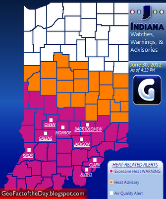 Click on this map of heat-related advisories in Indiana for a larger view