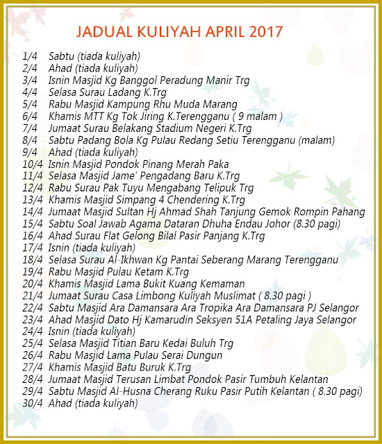 Jadual Kuliah Ustaz Azhar Idrus (UAI) April 2017 Jadual Kuliah Ustaz Azhar Idrus (UAI) April 2017