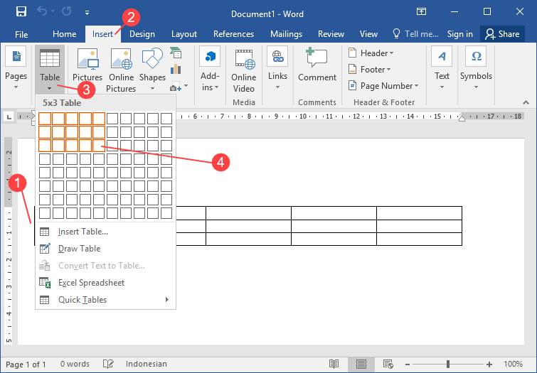 Cara Membuat Tabel di Microsoft Word 2016 WXPA Ms Office Tutorials