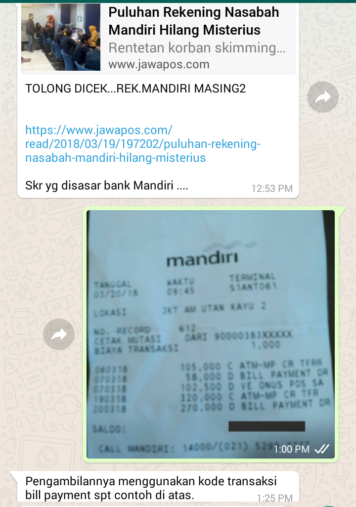 Skimming Menyasar Bank Mandiri