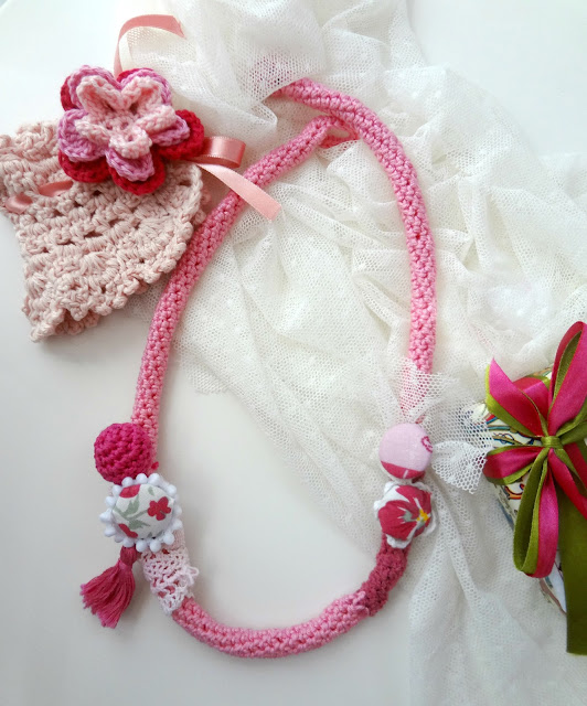 Crochet Necklace with Lace Accents
