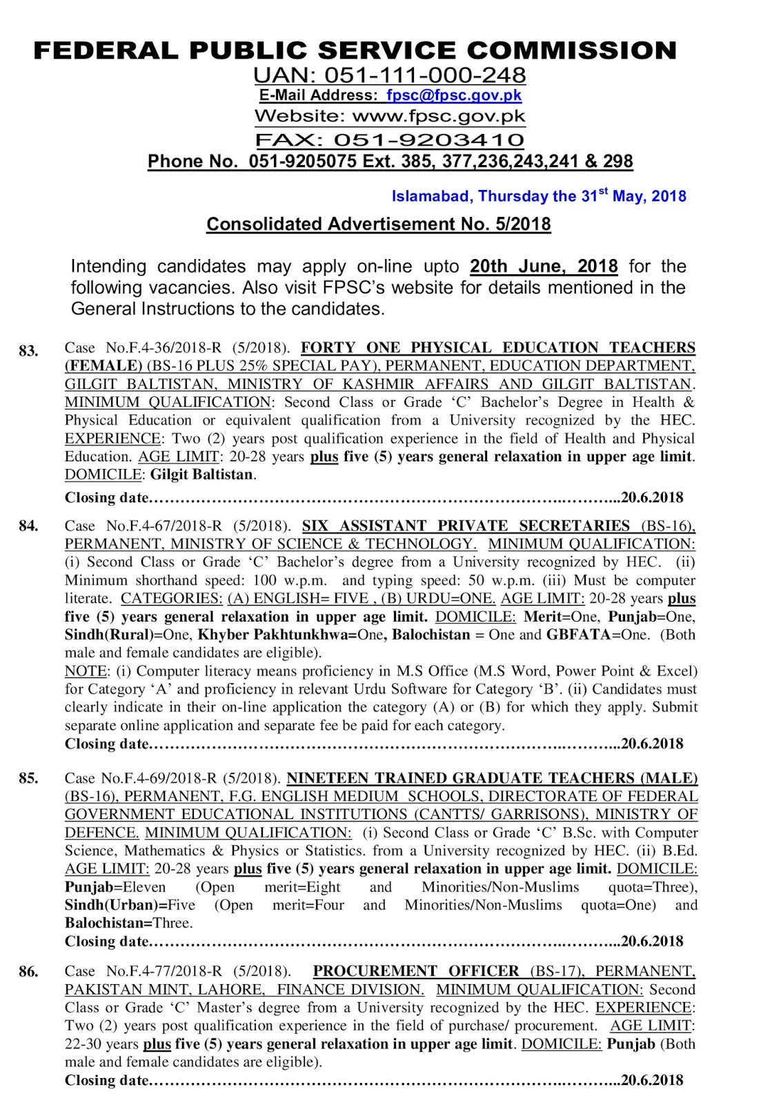 FPSC Jobs Federal Public Service Commission