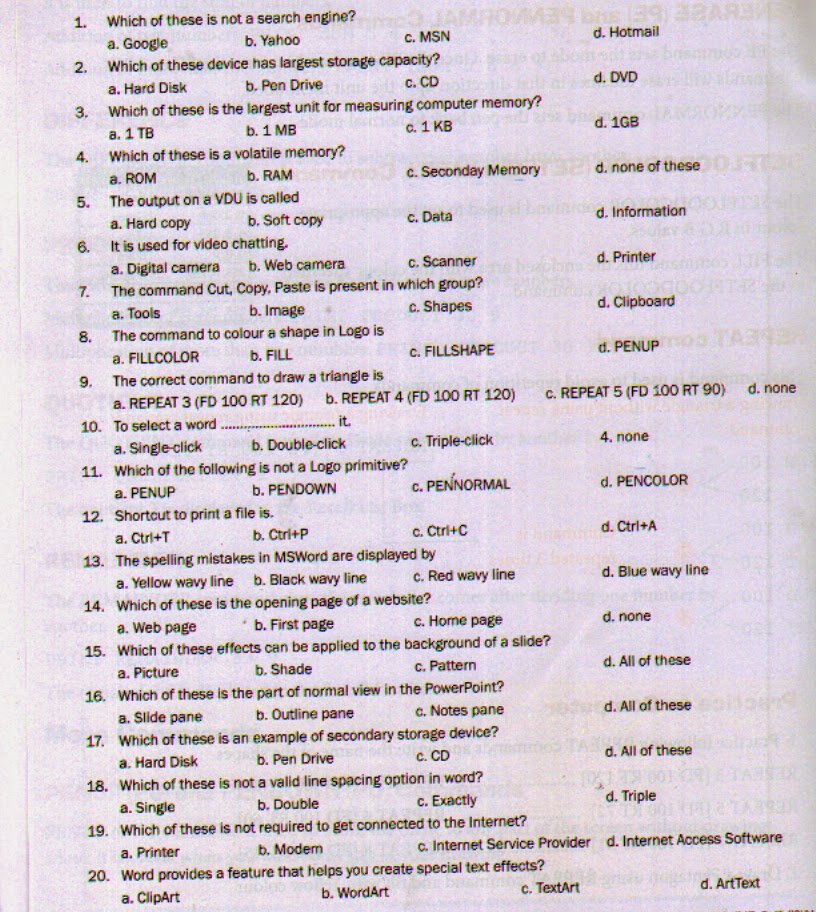 ETech Learning at MAPS CLASS IV WORKSHEET FOR COMPUTER OLYMPIAD