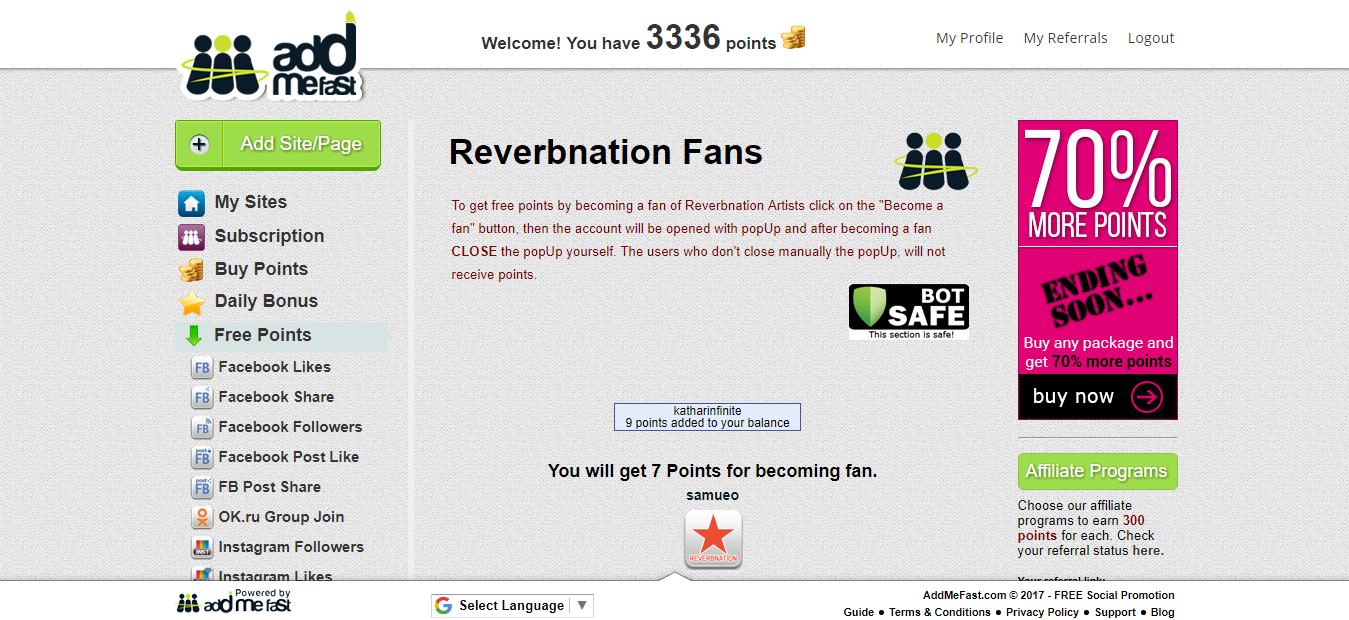 WinAutomation Bots AddMeFast Reverbnation Fans Bot
