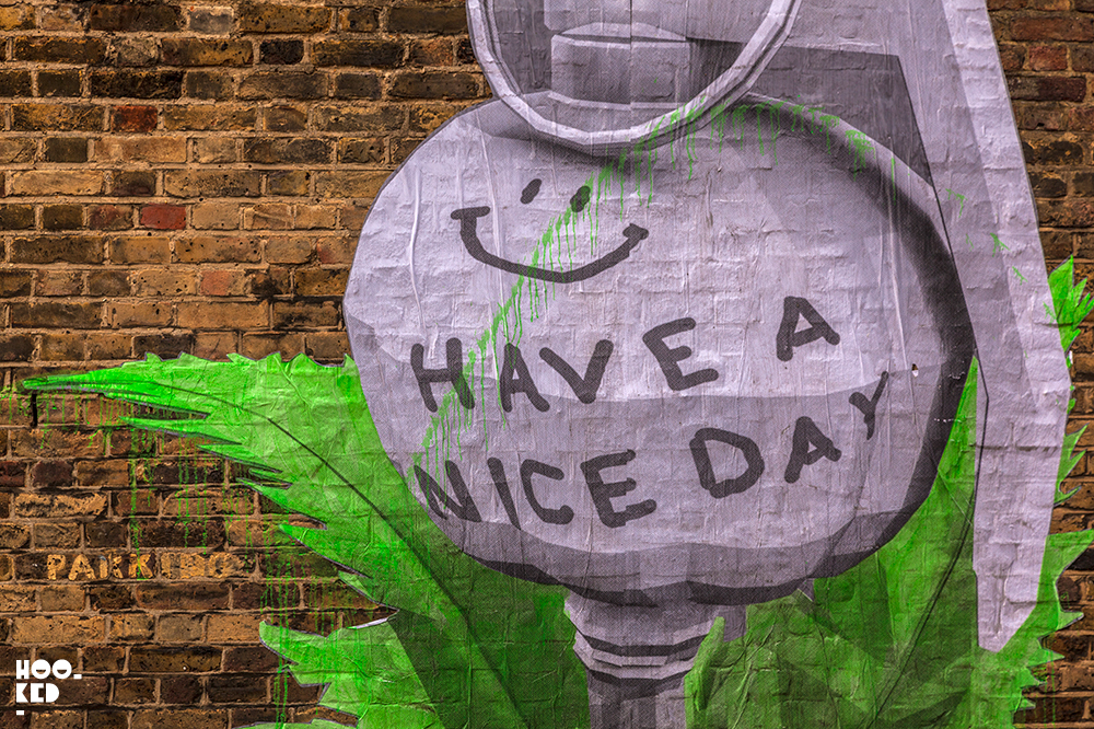 French street artist Ludo's work in London, UK, close-up detail
