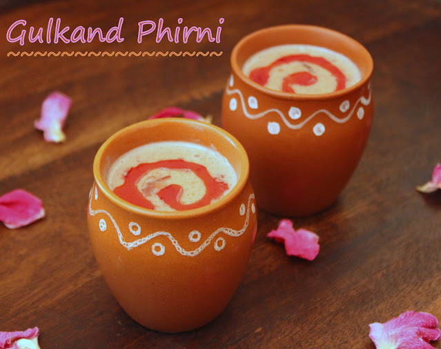 images of Gulkand Phirni / Rose Gulkand Phirni / Gulkand Kheer / Rose Flavoured Rice Pudding