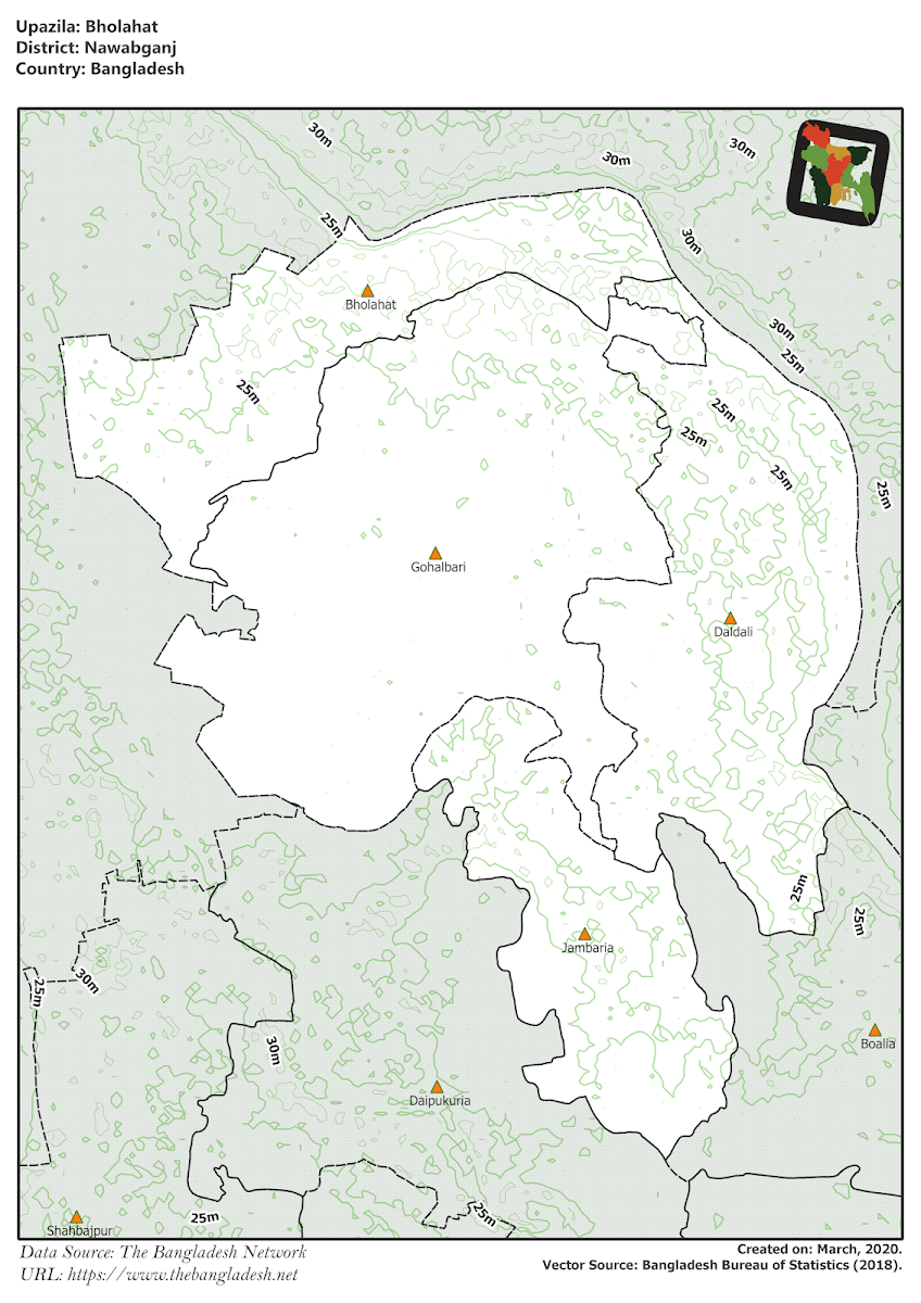 Bholahat Upazila Elevation Map Nawabganj District Bangladesh