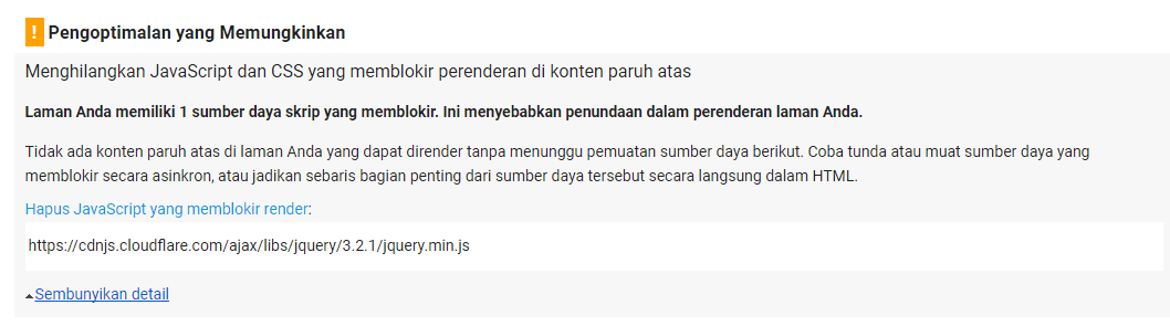 masalah render-blocking PageSpeed Insights