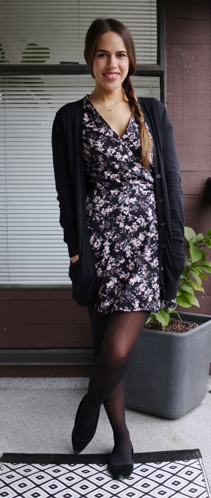 Jules in Flats - Floral Wrap Dress with Cardigan for Work