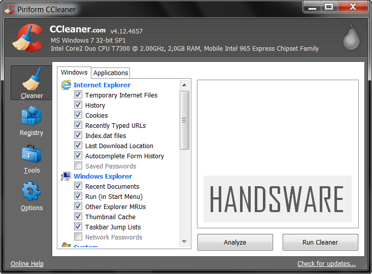 Tampilan Antar Muka CCleaner