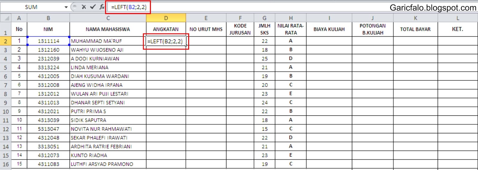 Rumus Microsoft Excel Pada Pendataan Mahasiswa