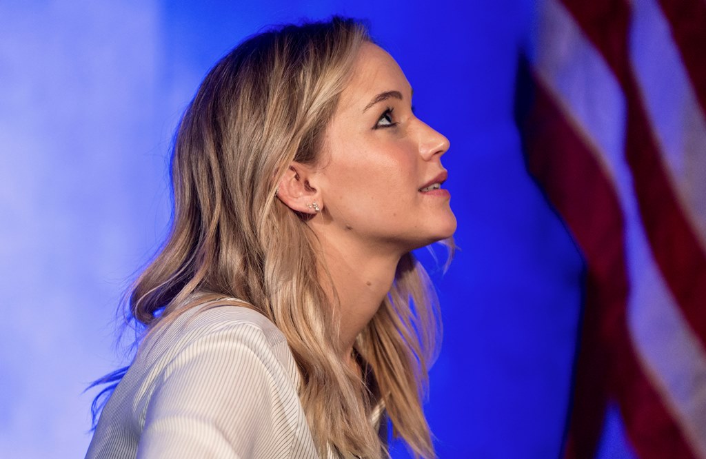 Jennifer Lawrence attends the Unrig the System Summit in New Orleans