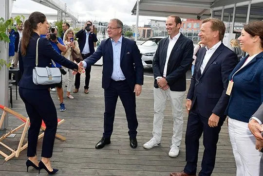 Crown Princess Victoria wore Hunkydory Midnight Navy Blazer. Hunkydory top, By Malene Birger pumps, H&M trousers
