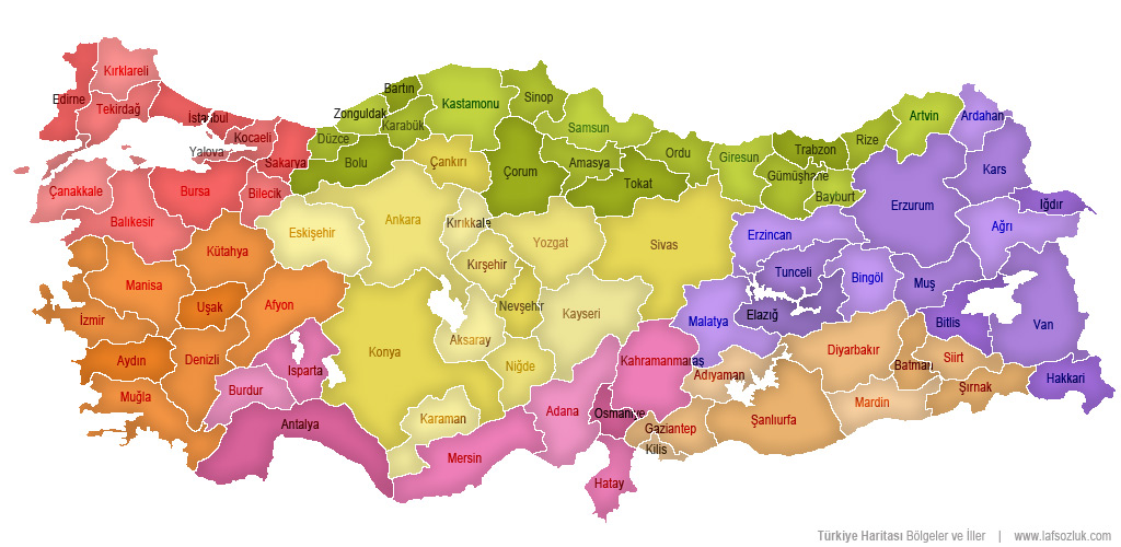 Türkiye İller ve Bölgeler Haritası - Laf Sözlük