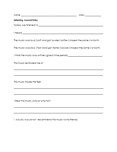 Elementary Music Methods: Real Life Edition: Listening Response Journal