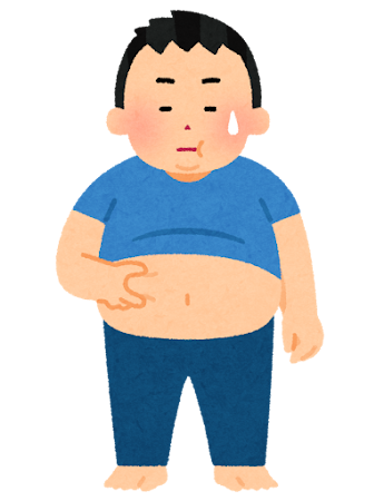 お腹の肉をつまむ太った男性のイラスト