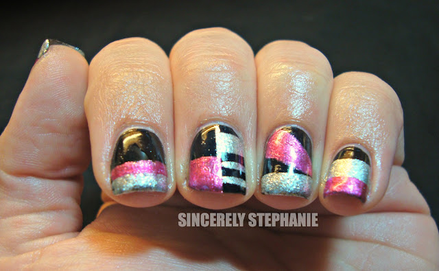 pink-black-silver-geometric-nail-art