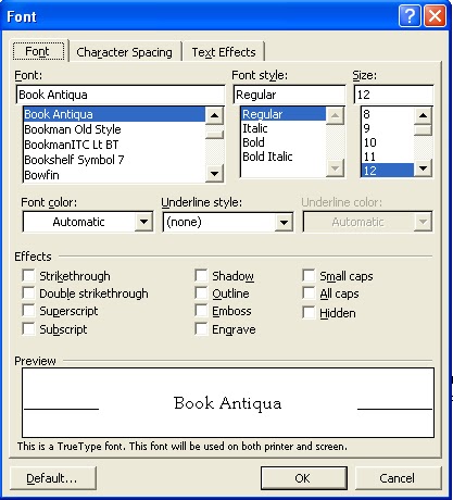 Font Dialog Box ~ ONLINE IT ACADEMY
