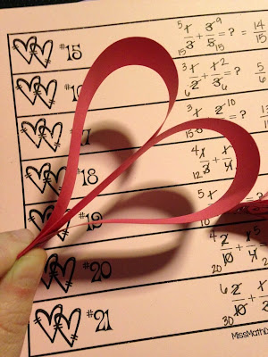 Miss Math Dork Valentine's Day math adding and subtracting fractions activity chain of hearts
