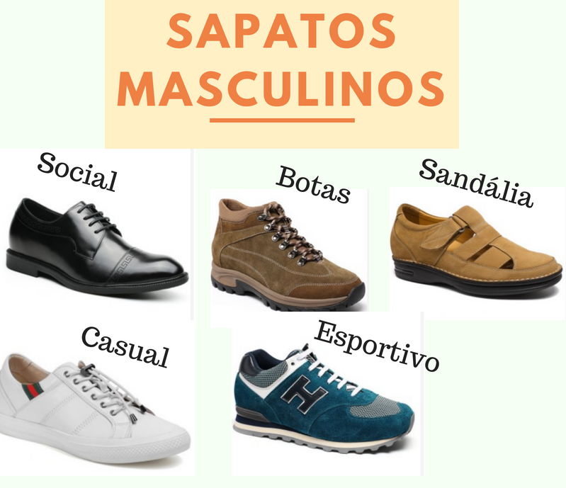 tipos de calçados masculinos