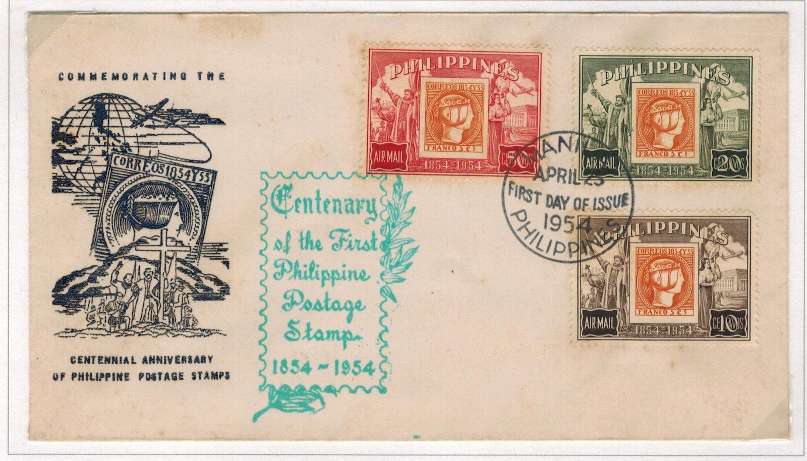 Philippine Republic Stamps 1954 Centenary of First Philippine Stamp