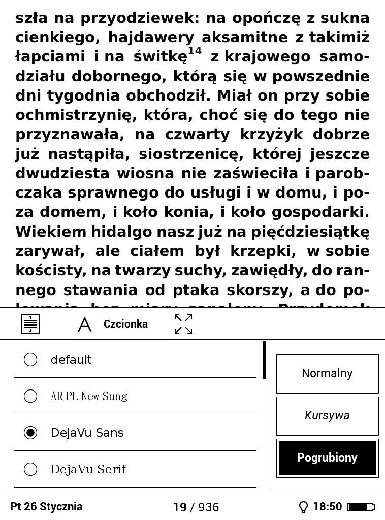 PocketBook Basic Lux - ustawienia pogrubienia czcionki