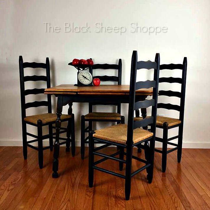 Vintage table and ladder back chairs. Vintage table and ladder back chairs.
