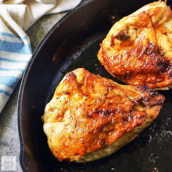 Cast Iron Chicken Breasts with crispy chicken skin pan roasted in a cast iron skillet