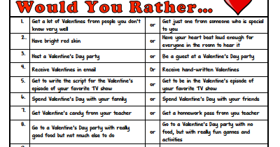 Miss Clark's Chit Chat: Would You Rather - Valentine's Day