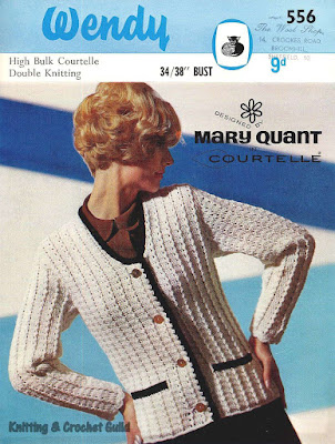 Wendy 556 crochet pattern 1960s vintage crochet pattern; Wendy; Mary Quant; white blazer jacket with navy edging